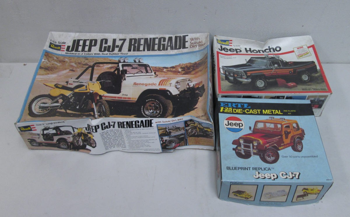Ertl & Revell 116 & 125 Scale Jeep Model Kits CJ7 & Honcho (3)/Box