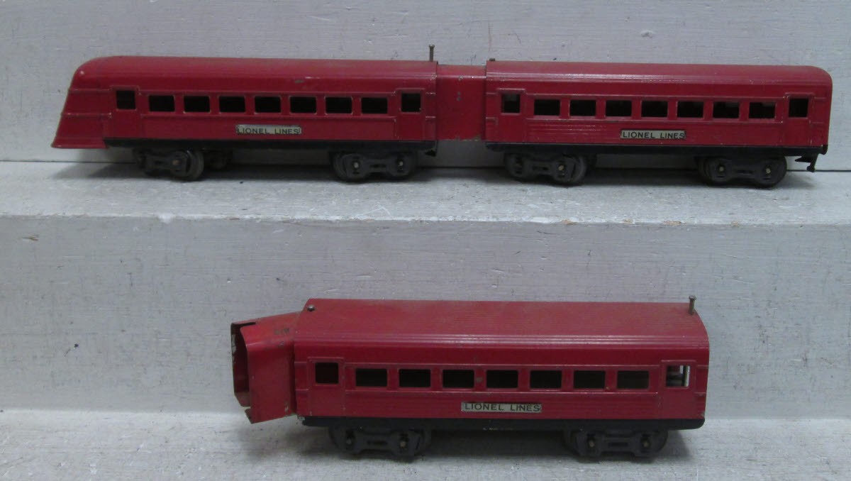 Lionel O Gauge Prewar Jr. Streamliner Passenger Cars 1673, 1674 & 1675