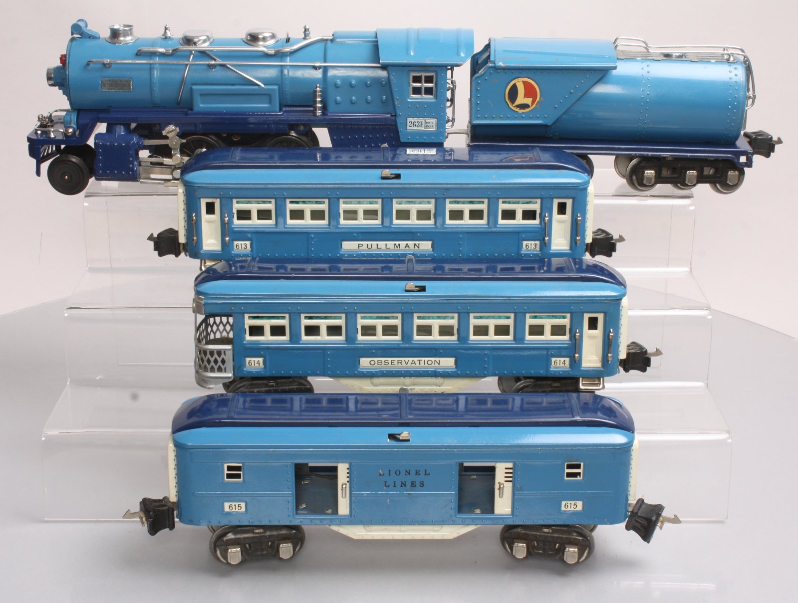 Lionel 283W Prewar Blue Comet Passenger Set 263E, 263W, 613, 614, 615