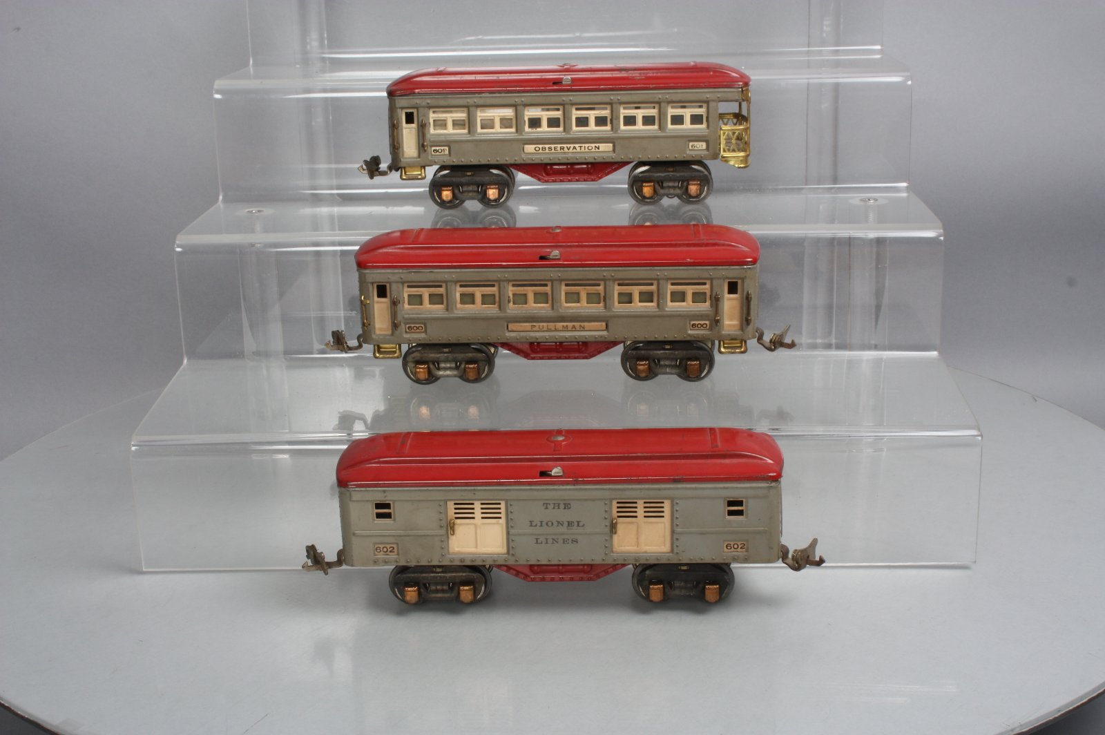 Lionel O Gauge Prewar Tinplate Grey & Red Passenger Cars 600, 601 & 602 (3) eBay