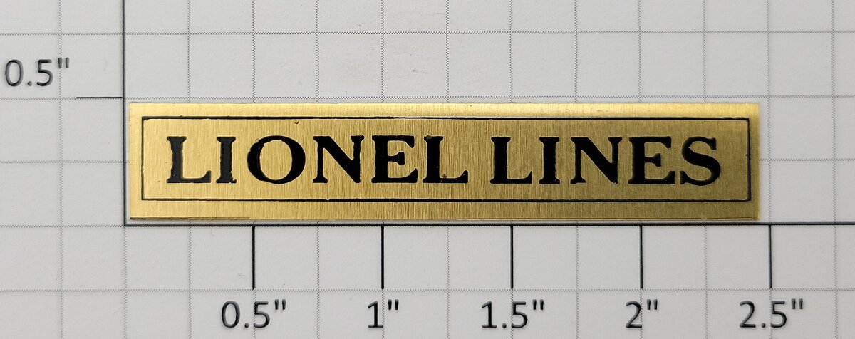 Lionel 400E-10 Brass Lionel Lines Tender Adhesive Nameplate (Repro-Brass)