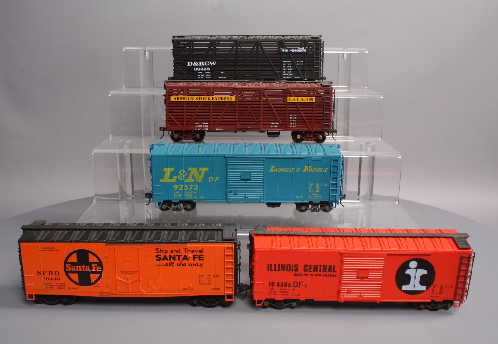 Atlas O Scale Boxcars Illinois Central, L&N, D&RGW, SF, Armour (5) 2