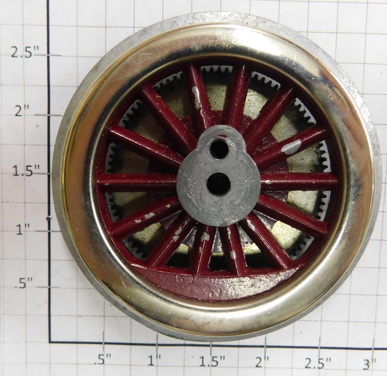 Lionel 400E-69 Red Spoked 2-3/4" Std. Gauge Steam Loco Gear Wheel w/Gear (MEW w/Gear)