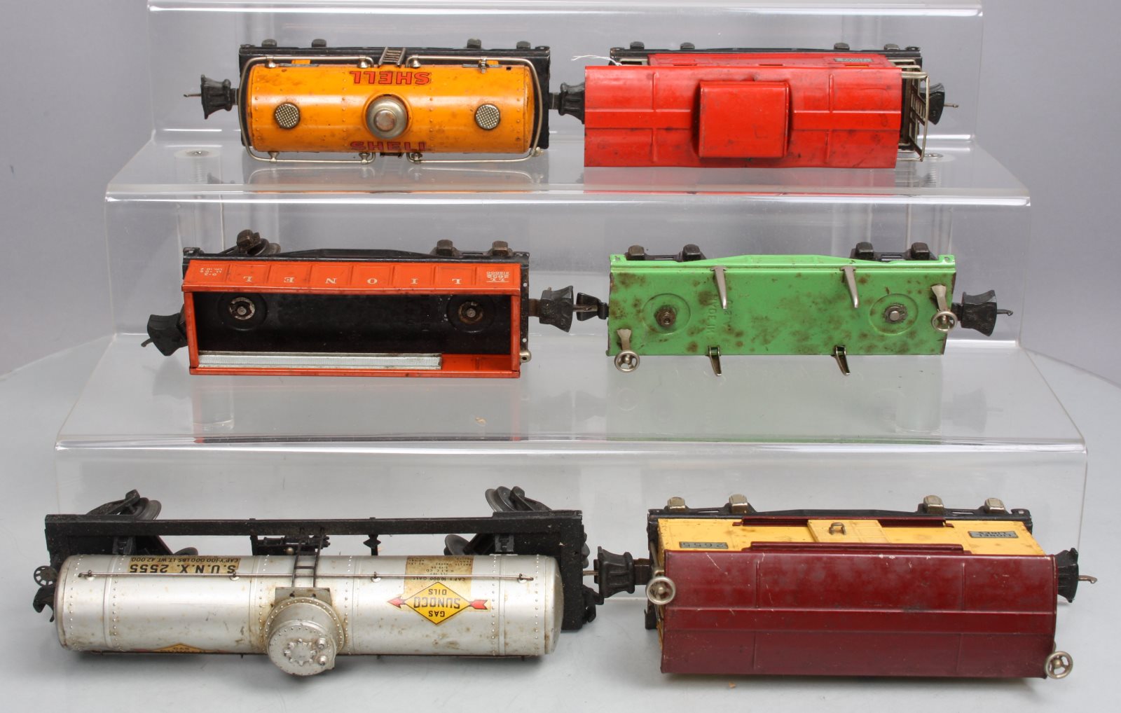 Lionel O Gauge Prewar Freight Cars 2555, 2651, 2652, 2657, 2655 & 2654